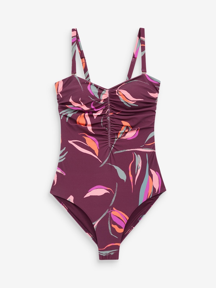 Purple Leaf Tummy Shaping Control Bandeau Swimsuit - Image 5 of 5
