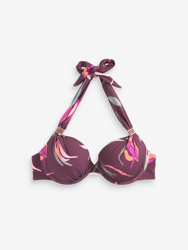 Violett/Blatt - Gepolstertes, figurformendes, verdrahtetes Neckholder-Bikini-Top - Bild 2 von 4 Violett/Blatt - Gepolstertes, figurformendes, verdrahtetes Neckholder-Bikini-Top - Bild 2 von 4
