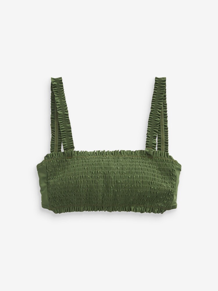 Green Shirred Bandeau Bikini Top - Image 1 of 1