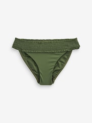 Green Shirred High Leg Bikini Bottoms - Image 1 of 1