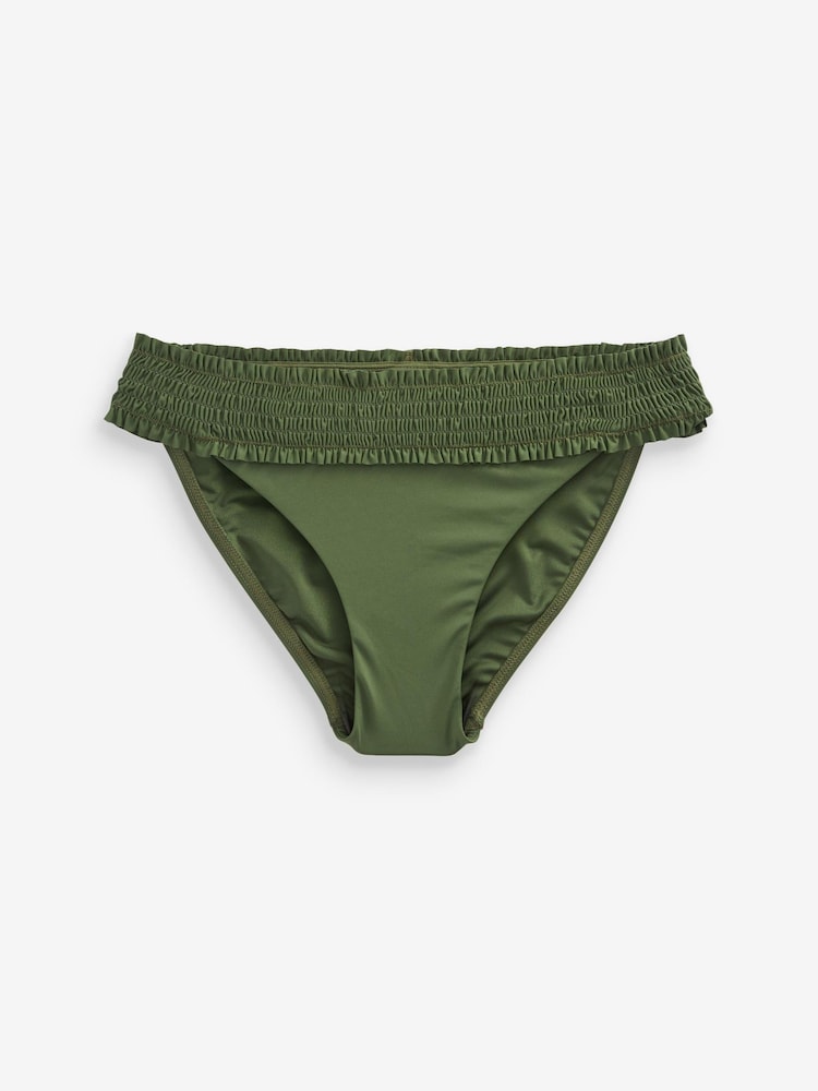 Green Shirred High Leg Bikini Bottoms - Image 1 of 1