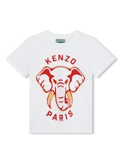 KENZO KIDS Elephant Print Logo 100% Cotton White T-Shirt - Image 1 of 3