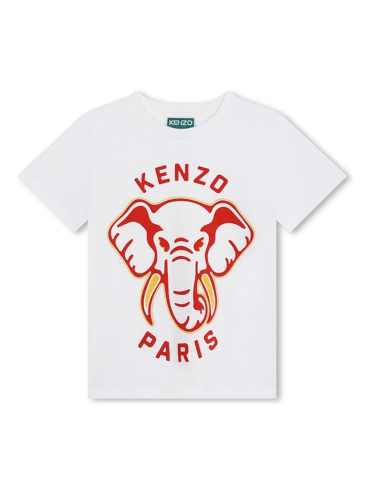 KENZO KIDS Elephant Print Logo 100% Cotton White T-Shirt - Image 1 of 3