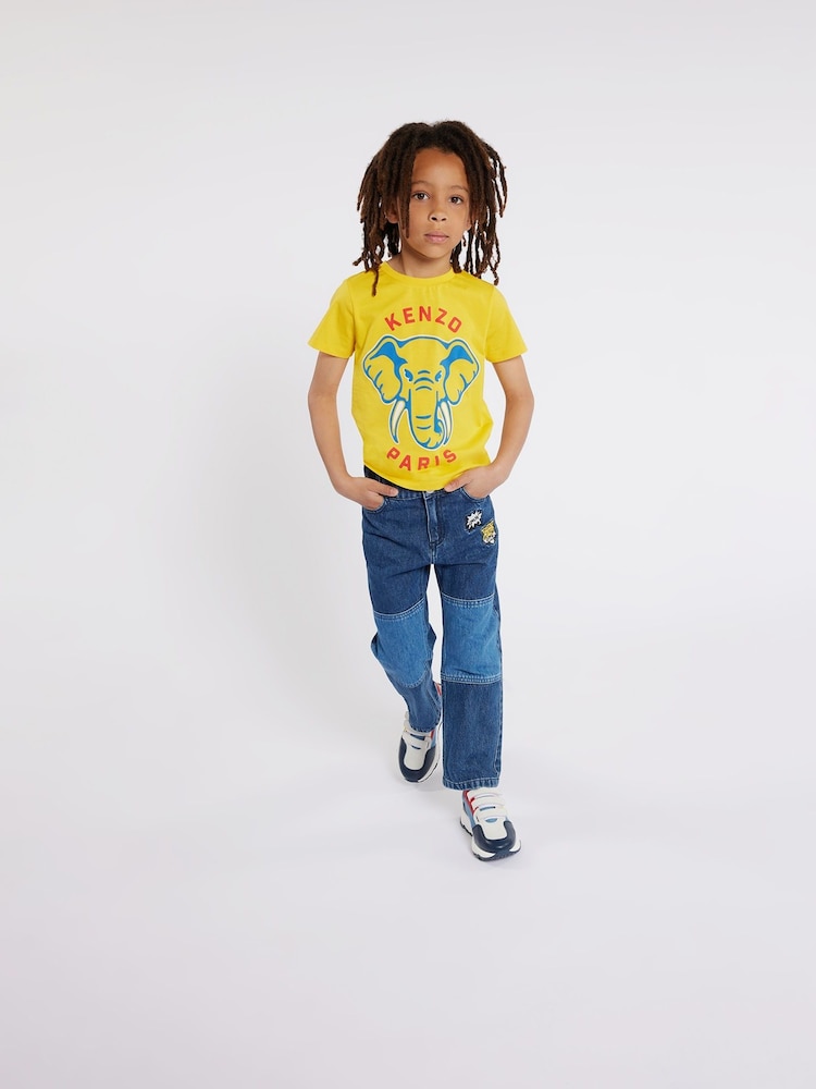 KENZO KIDS Yellow Elephant Print Logo 100% Cotton T-Shirt - Image 1 of 4 KENZO KIDS Yellow Elephant Print Logo 100% Cotton T-Shirt - Image 1 of 4
