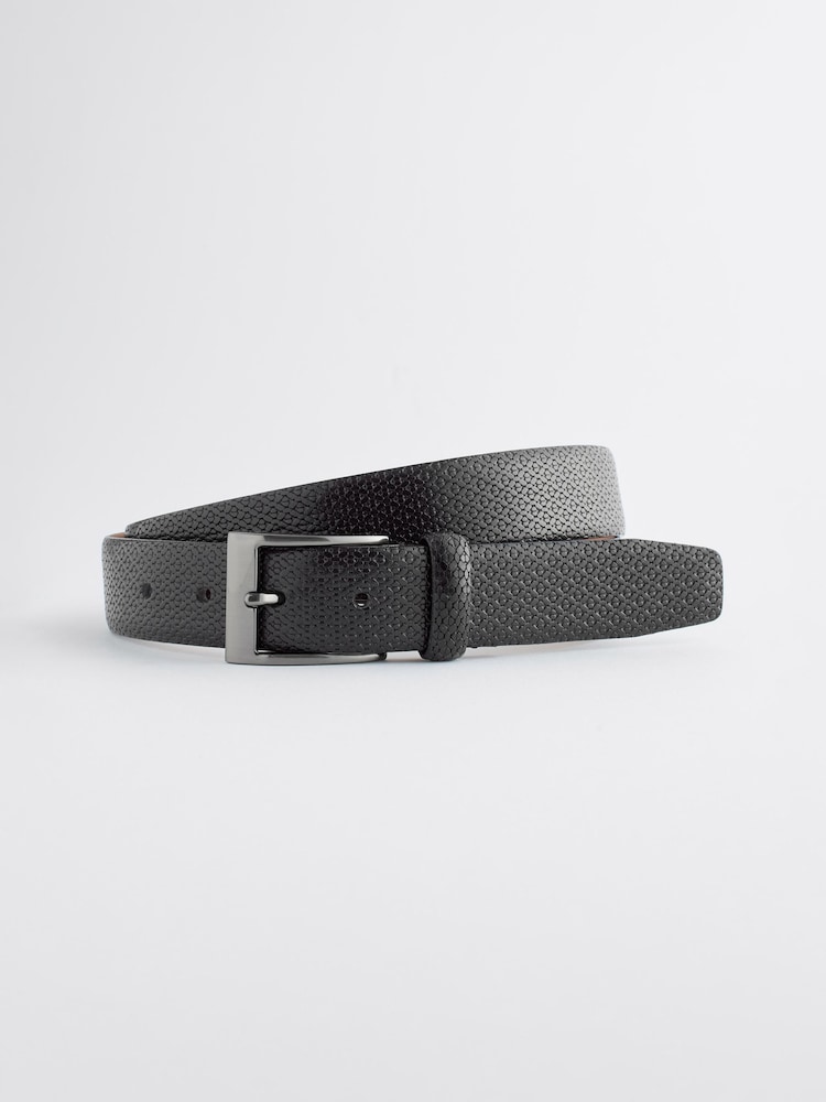 Black Textured Leather Belt - Image 2 of 5 Black Textured Leather Belt - Image 2 of 5