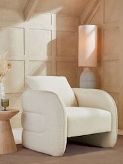 Casual Bouclé Oyster Natural Kendra Curved Accent Chair - Image 1 of 8