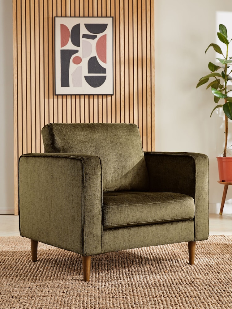 Plush Chenille Moss Green Houghton Slim Arm Chair - Image 1 of 9
