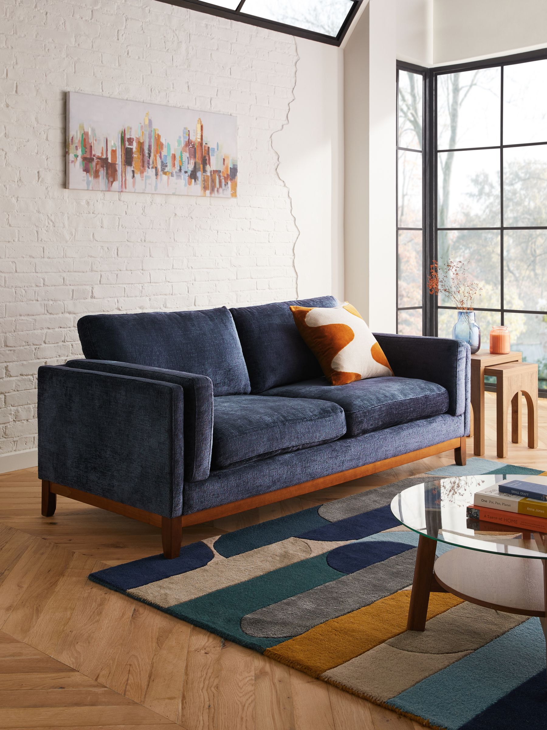 Navy blue plush sofa sale