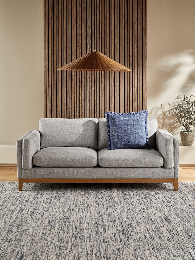 Chunky Weave Dove Grey Bennett Wooden 3 Seater Sofa - Image 1 of 9