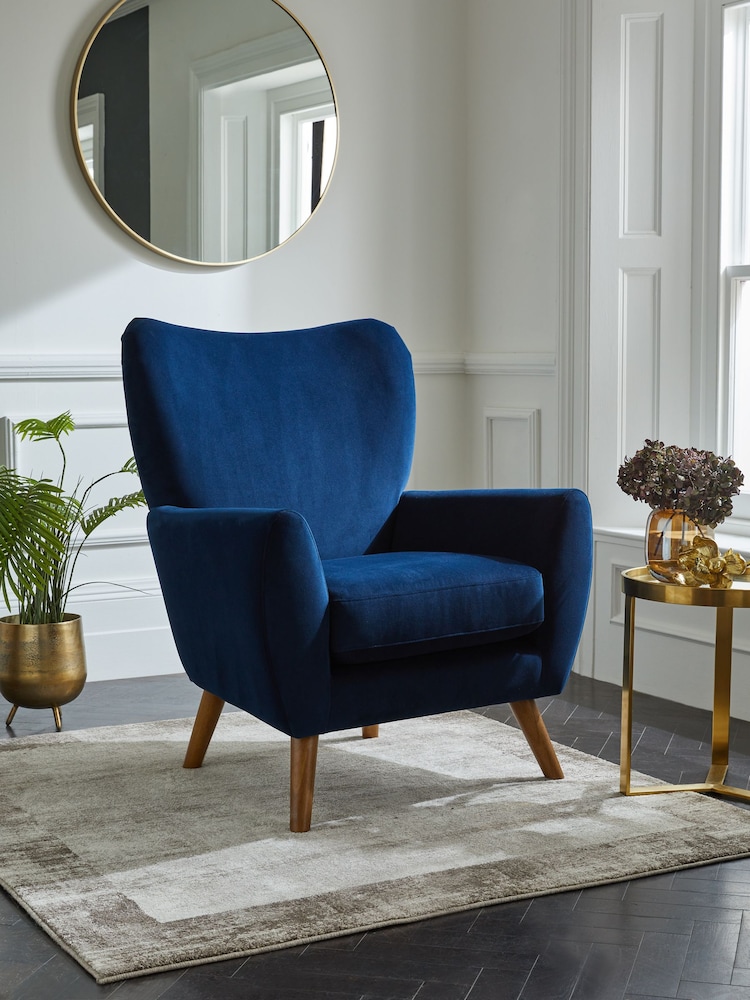Soft Velvet Navy Blue Wilson II Highback Grande Armchair - Image 1 of 10