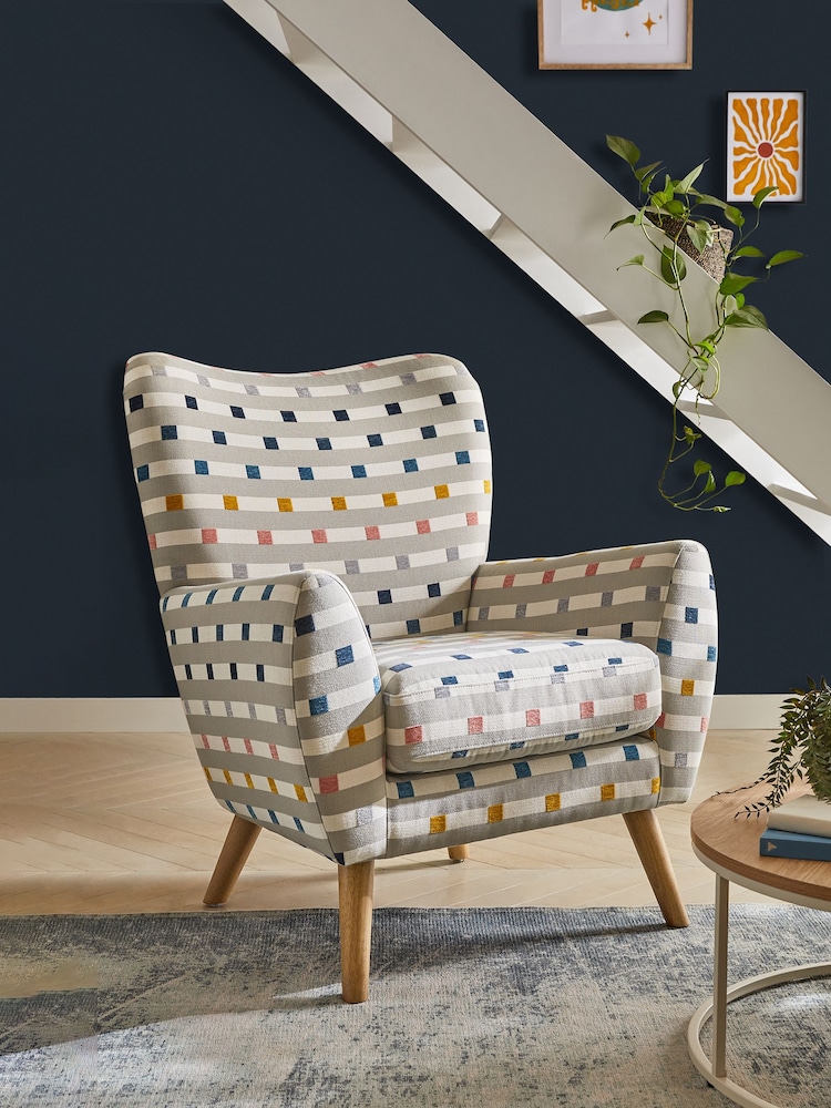 Chunky Stripe Geo Grey Wilson II Highback Grande Armchair - Image 1 of 9