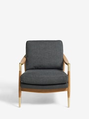 Tweedy Plain Dark Grey Flinton Wooden Walnut Effect Leg Accent Chair - Image 2 of 7