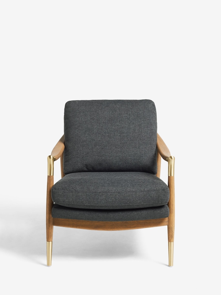 Tweedy Plain Dark Grey Flinton Wooden Walnut Effect Leg Accent Chair - Image 2 of 7