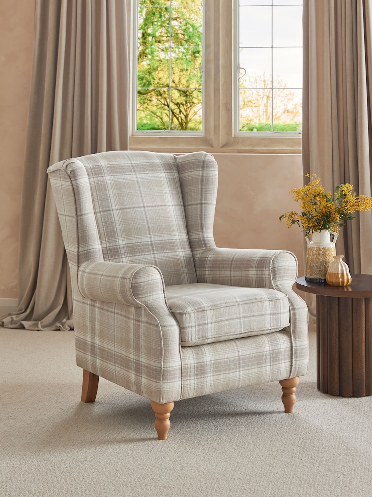 Versatile Check Nevis Light Natural Sherlock Highback Armchair - Image 1 of 10