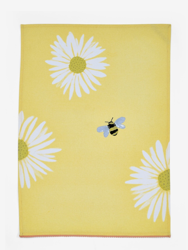 Yellow Bee And Daisy 100% Cotton Tea Towels Set of 2 - Image 4 of 4 Yellow Bee And Daisy 100% Cotton Tea Towels Set of 2 - Image 4 of 4