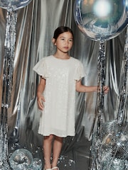 Cream Sequin Dress (3-16yrs) - Image 1 of 8