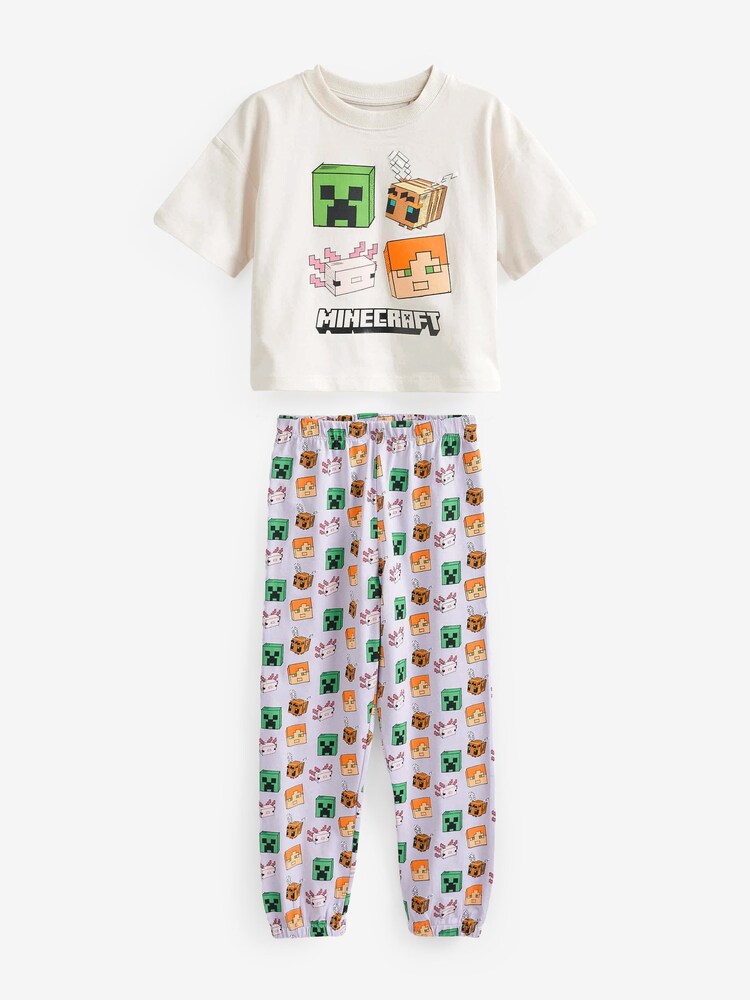 Lilac Purple/Ecru Cream Minecraft Pyjamas (5-16yrs) - Image 1 of 1