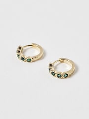 Oliver Bonas Green Skye Glass Stone Inlay Huggie Earrings - Image 1 of 6