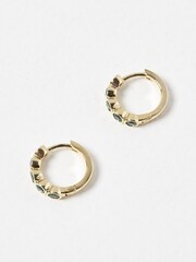 Oliver Bonas Green Skye Glass Stone Inlay Huggie Earrings - Image 2 of 6