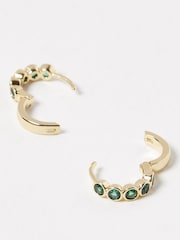 Oliver Bonas Green Skye Glass Stone Inlay Huggie Earrings - Image 3 of 6