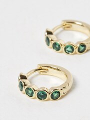 Oliver Bonas Green Skye Glass Stone Inlay Huggie Earrings - Image 4 of 6