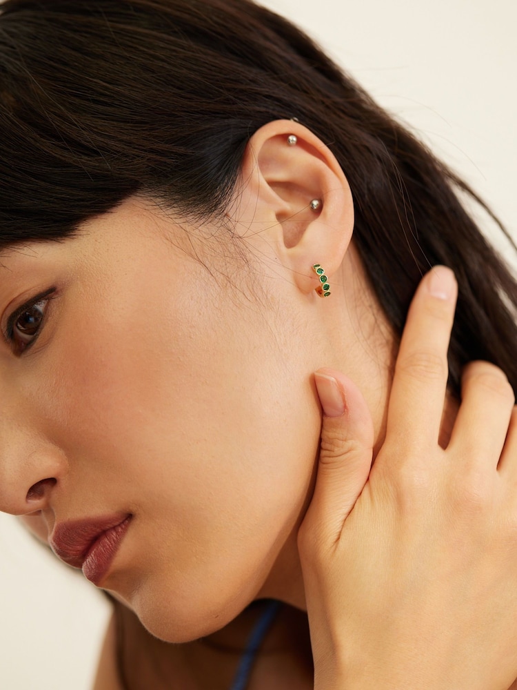 Oliver Bonas Green Skye Glass Stone Inlay Huggie Earrings - Image 6 of 6 Oliver Bonas Green Skye Glass Stone Inlay Huggie Earrings - Image 6 of 6