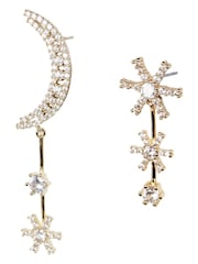Oliver Bonas Gold Tone Iris Mismatch Stars & Moon Drop Earrings - Image 1 of 6