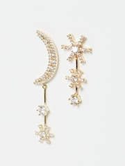 Oliver Bonas Gold Tone Iris Mismatch Stars & Moon Drop Earrings - Image 3 of 6