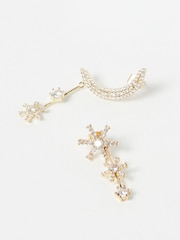 Oliver Bonas Gold Tone Iris Mismatch Stars & Moon Drop Earrings - Image 4 of 6