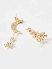 Oliver Bonas Gold Tone Iris Mismatch Stars & Moon Drop Earrings - Image 5 of 6
