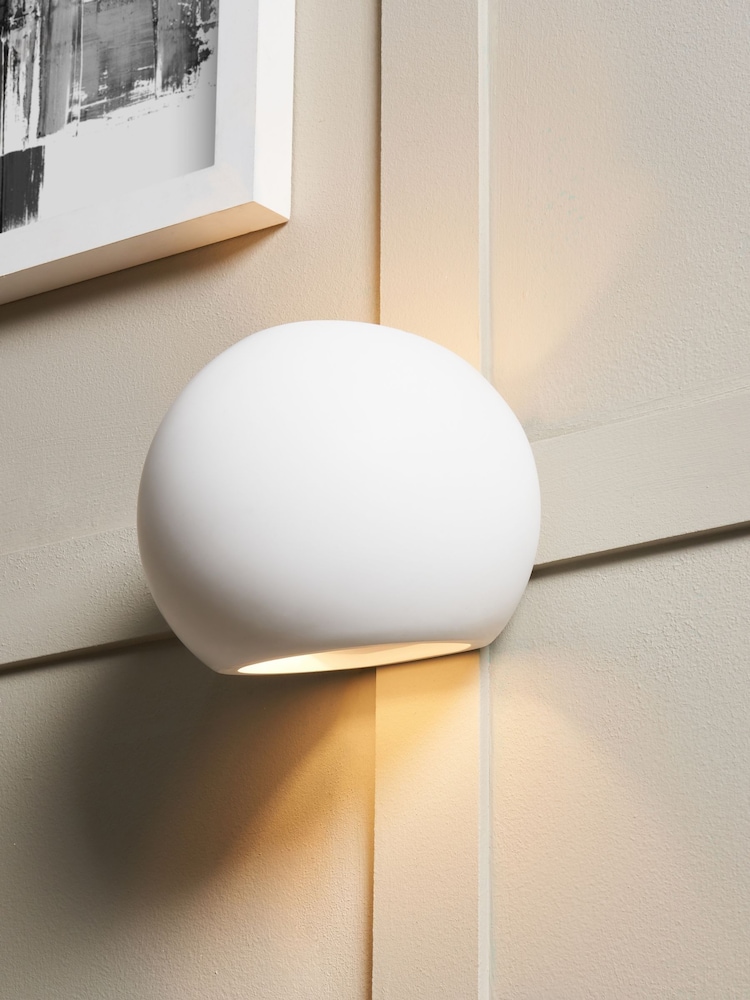 BHS White Martos Round Up Down Paintable Plaster Wall Light - Image 1 of 5