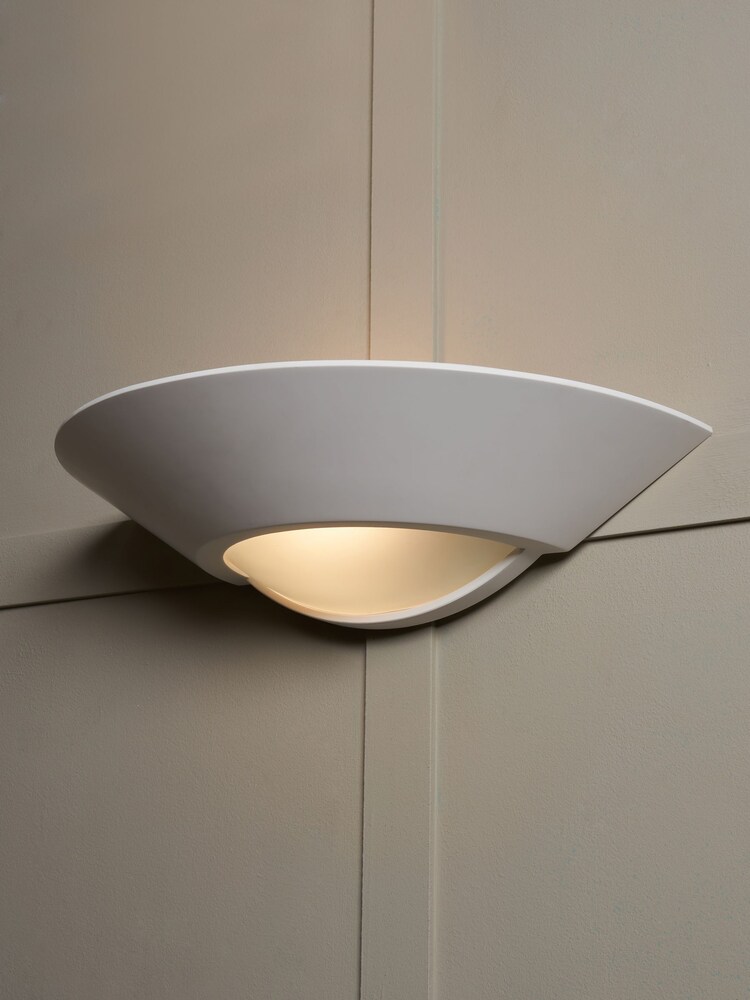 BHS White Telde Paintable Plaster Wall Uplight with Glass - Image 1 of 5