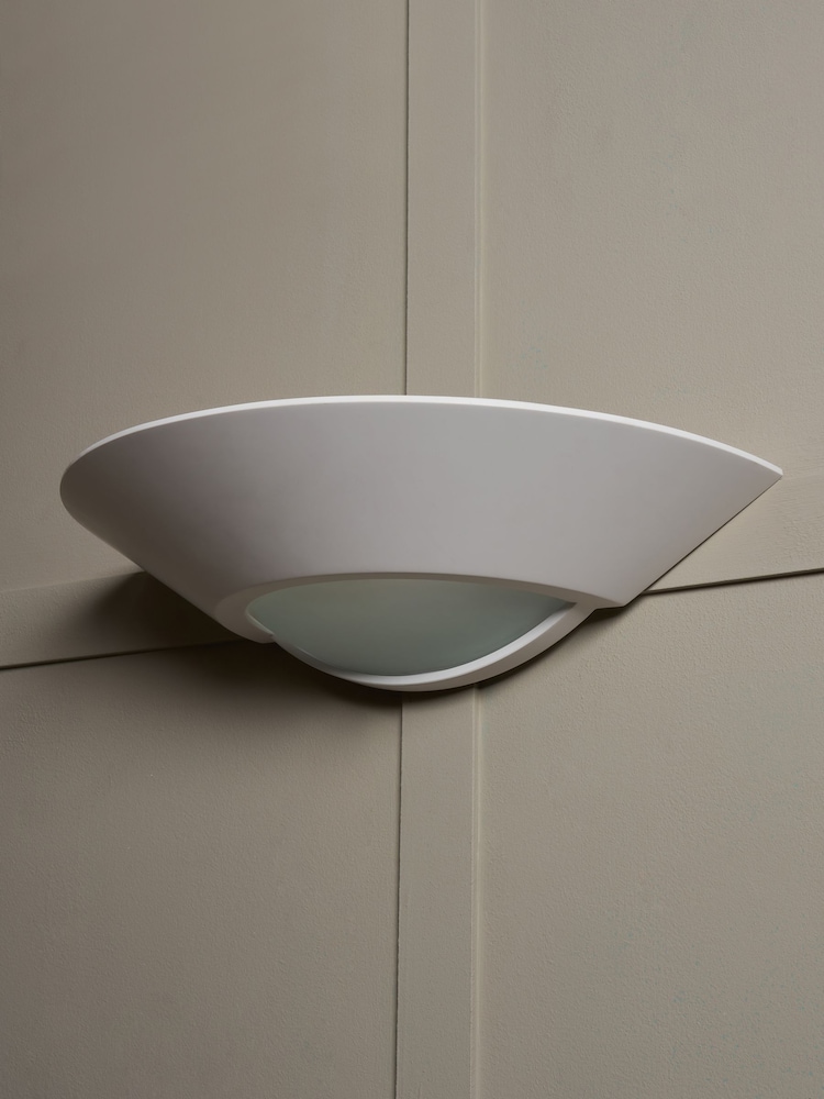 BHS White Telde Paintable Plaster Wall Uplight with Glass - Image 2 of 5