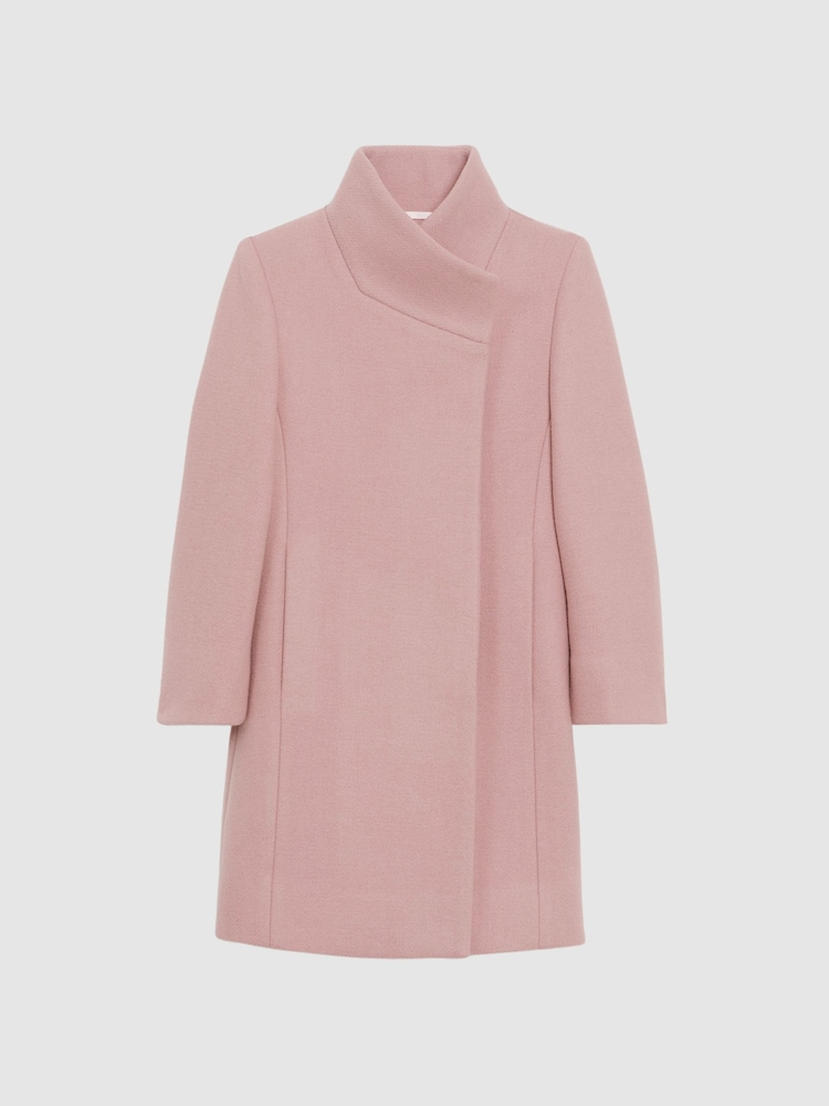 Reiss Pink Kia Senior Wool Blend Funnel Neck Coat - Image 2 of 6