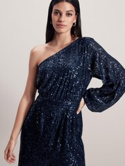 Синий с пайетками - Комбинезон с открытым плечом - Image 4 of 5