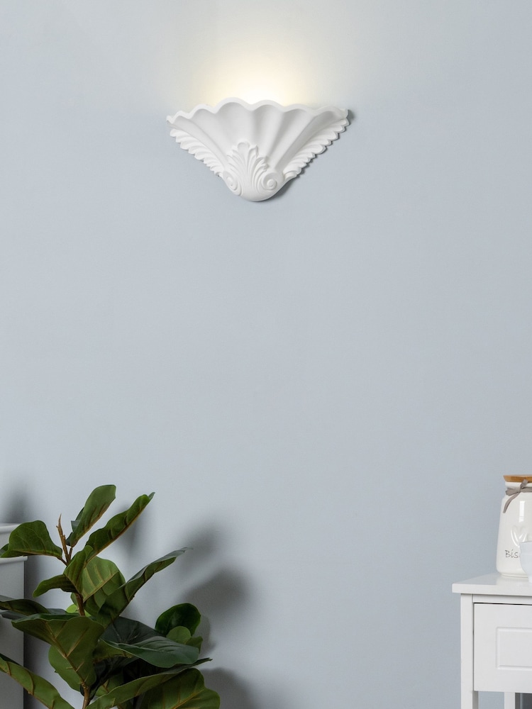 BHS White Arucas Paintable Plaster Wall Uplighter - Image 1 of 4