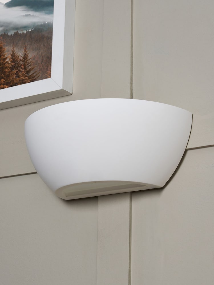 BHS White Rhonda Paintable Plaster Wall Uplighter - Image 2 of 6