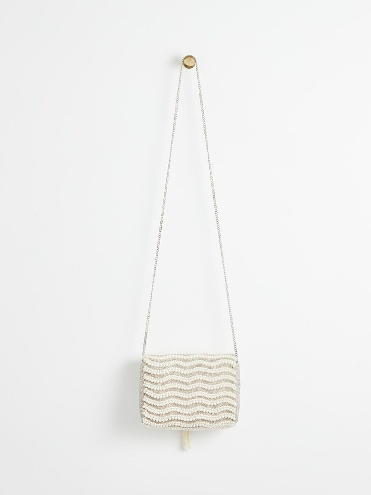 Oliver Bonas Cream Myleah Beaded Pearl Clutch Bag - Image 2 of 6
