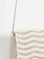 Oliver Bonas Cream Myleah Beaded Pearl Clutch Bag - Image 4 of 6
