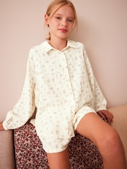Neutral Floral Print Button Through Short Pyjamas (6-16yrs) - Image 2 of 8