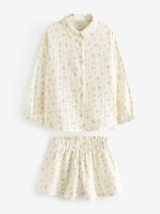 Neutral Floral Print Button Through Short Pyjamas (6-16yrs) - Image 5 of 8
