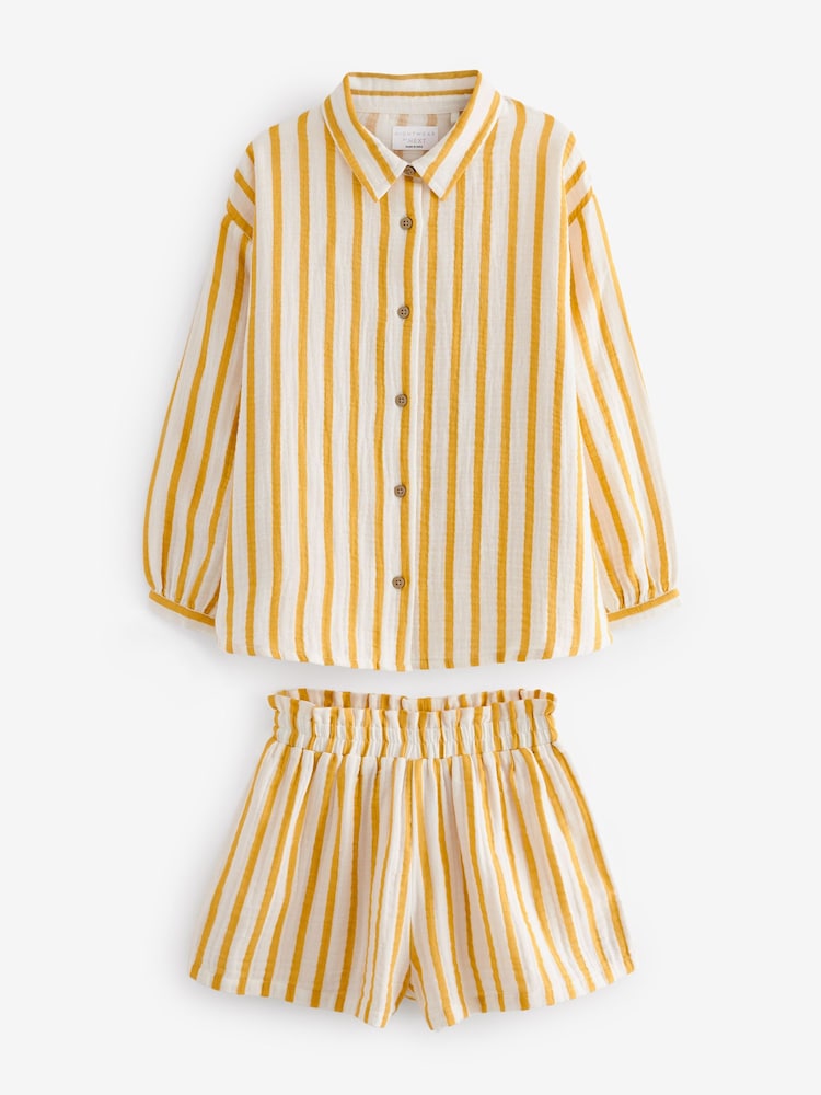 Ecru Cream/Yellow Stripe Button Through Short Pyjamas (6-16yrs) - Image 1 of 4