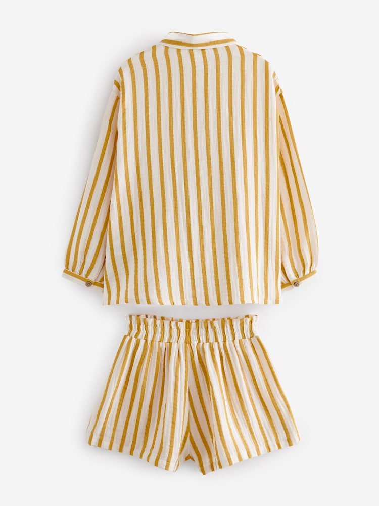 Ecru Cream/Yellow Stripe Button Through Short Pyjamas (6-16yrs) - Image 2 of 4