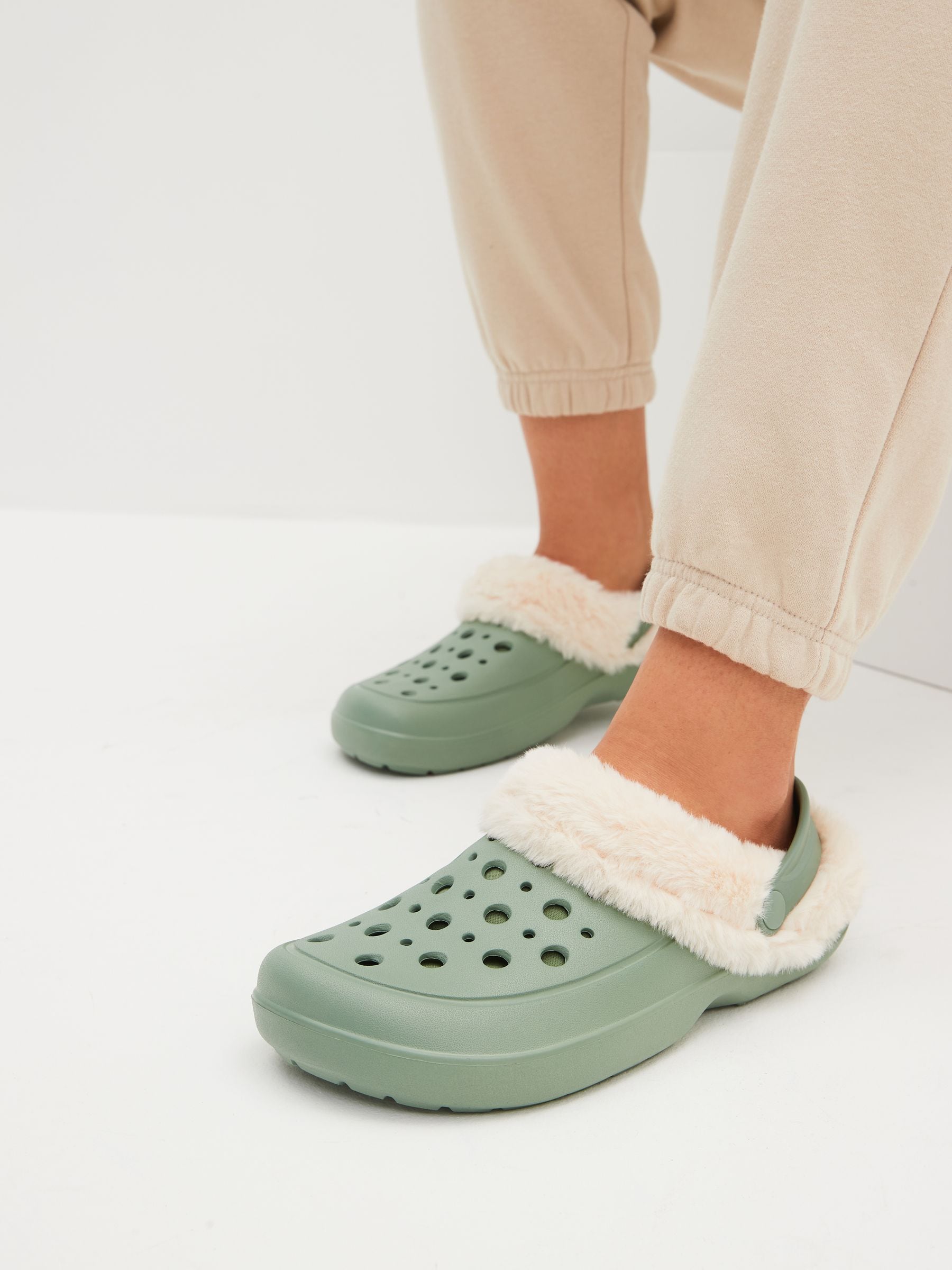 White fur crocs on sale