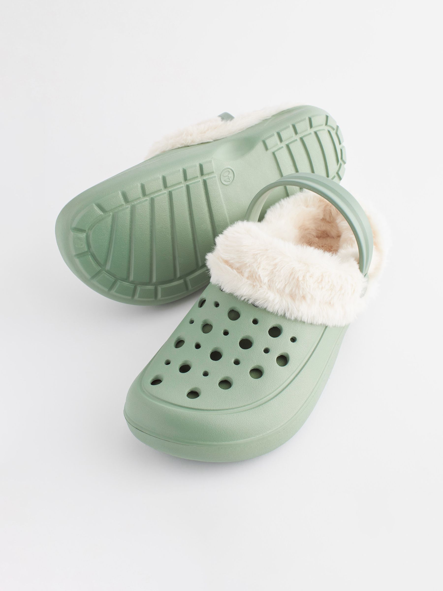 Green Womens Faux Fur Lined Clogs Slippers