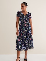 Phase Eight Blue Petite Lola Floral Tiered Midi Dress - Image 1 of 6