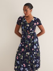 Phase Eight Blue Petite Lola Floral Tiered Midi Dress - Image 3 of 6