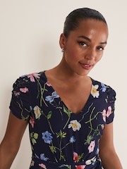 Phase Eight Blue Petite Lola Floral Tiered Midi Dress - Image 4 of 6