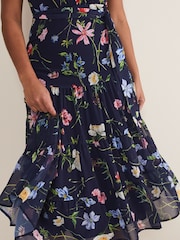 Phase Eight Blue Petite Lola Floral Tiered Midi Dress - Image 5 of 6