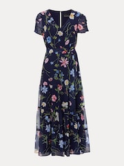 Phase Eight Blue Petite Lola Floral Tiered Midi Dress - Image 6 of 6